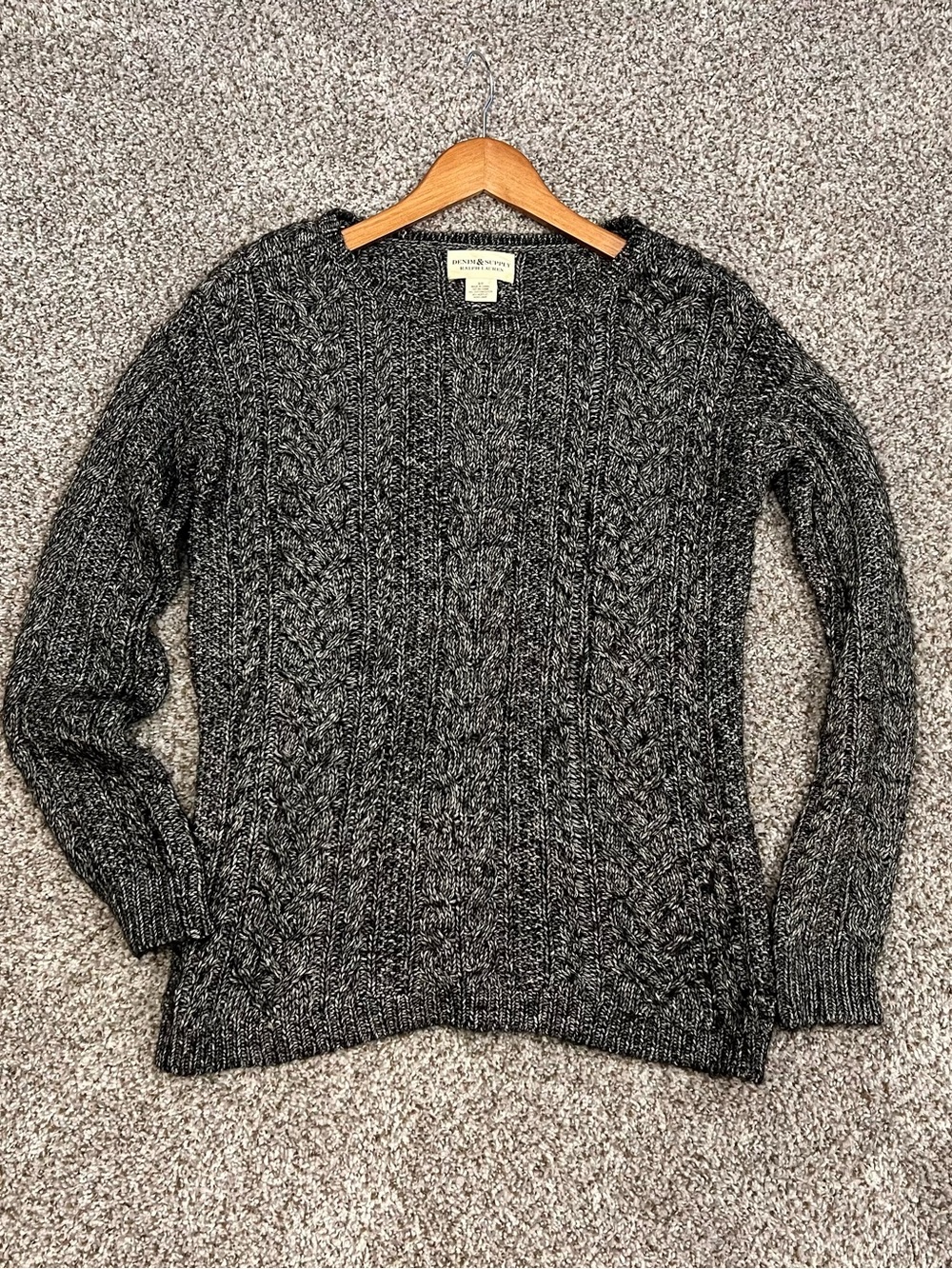 Denim & Supply Ralph Lauren Marled Charcoal Cable Crew Sweater